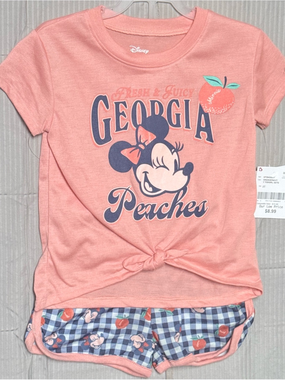 Disney NWT 3T Minnie Mouse Georgia Peaches Tee & Gingham Shorts Set